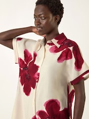 Roman White Floral Print Shift Shirt Dress - Image 4 of 5
