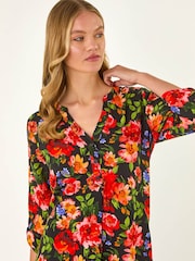 Roman Red Floral Longline Button Top - Image 1 of 5