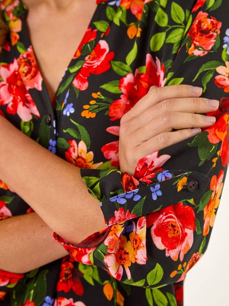 Roman Red Floral Longline Button Top - Image 5 of 5