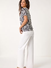 Roman Black Floral Burnout Print Blouson Top - Image 3 of 5