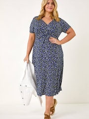 Roman Blue Curve Abstract Twist Front Midi Dress - Image 2 of 5