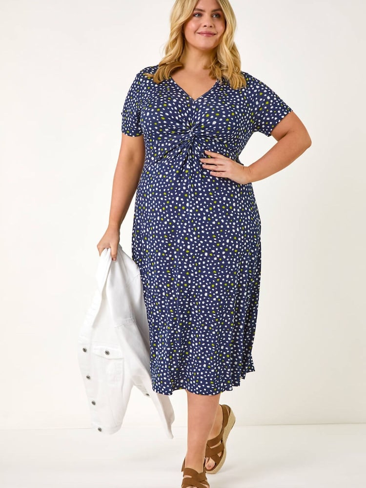 Roman Blue Curve Abstract Twist Front Midi Dress - Image 2 of 5 Roman Blue Curve Abstract Twist Front Midi Dress - Image 2 of 5