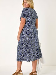 Roman Blue Curve Abstract Twist Front Midi Dress - Image 3 of 5