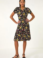 Roman Pink Floral Print Ring Detail Midi Dress - Image 2 of 5