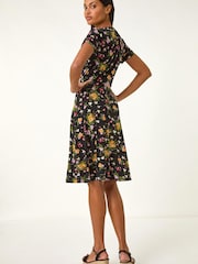 Roman Pink Floral Print Ring Detail Midi Dress - Image 3 of 5