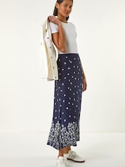 Roman Blue Floral Border Print Stretch Skirt - Image 2 of 5
