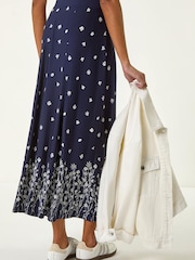 Roman Blue Floral Border Print Stretch Skirt - Image 3 of 5