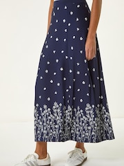 Roman Blue Floral Border Print Stretch Skirt - Image 4 of 5