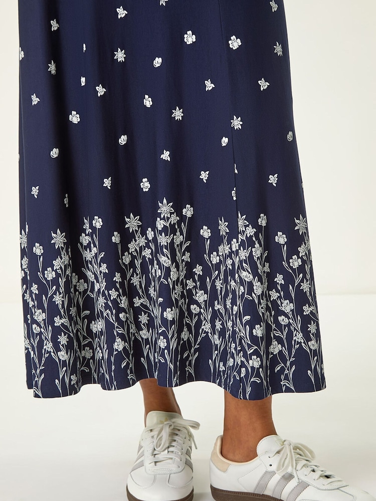 Roman Blue Floral Border Print Stretch Skirt - Image 5 of 5