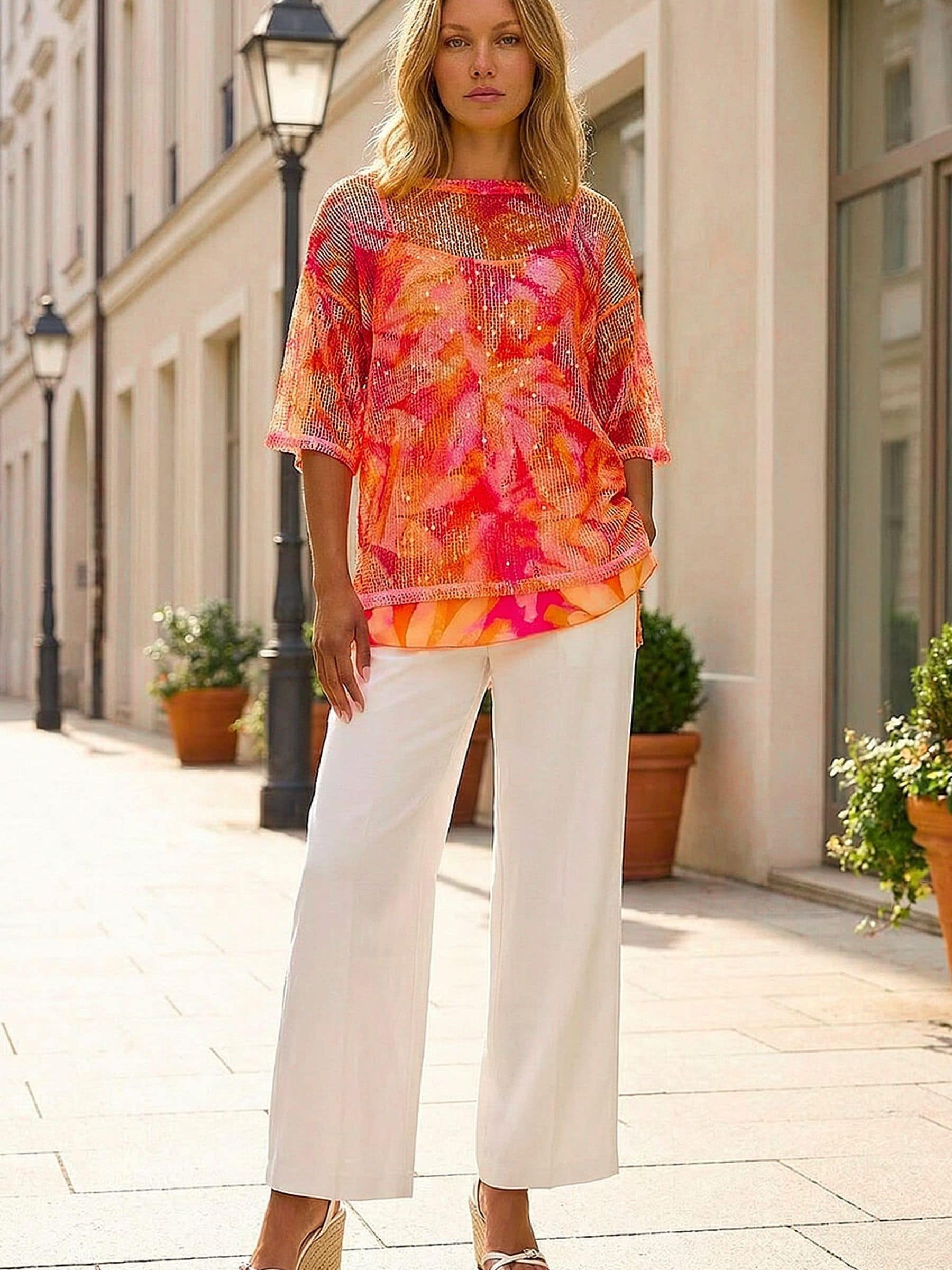Buy Roman Orange Floral Mesh Overlay Top from Next USA