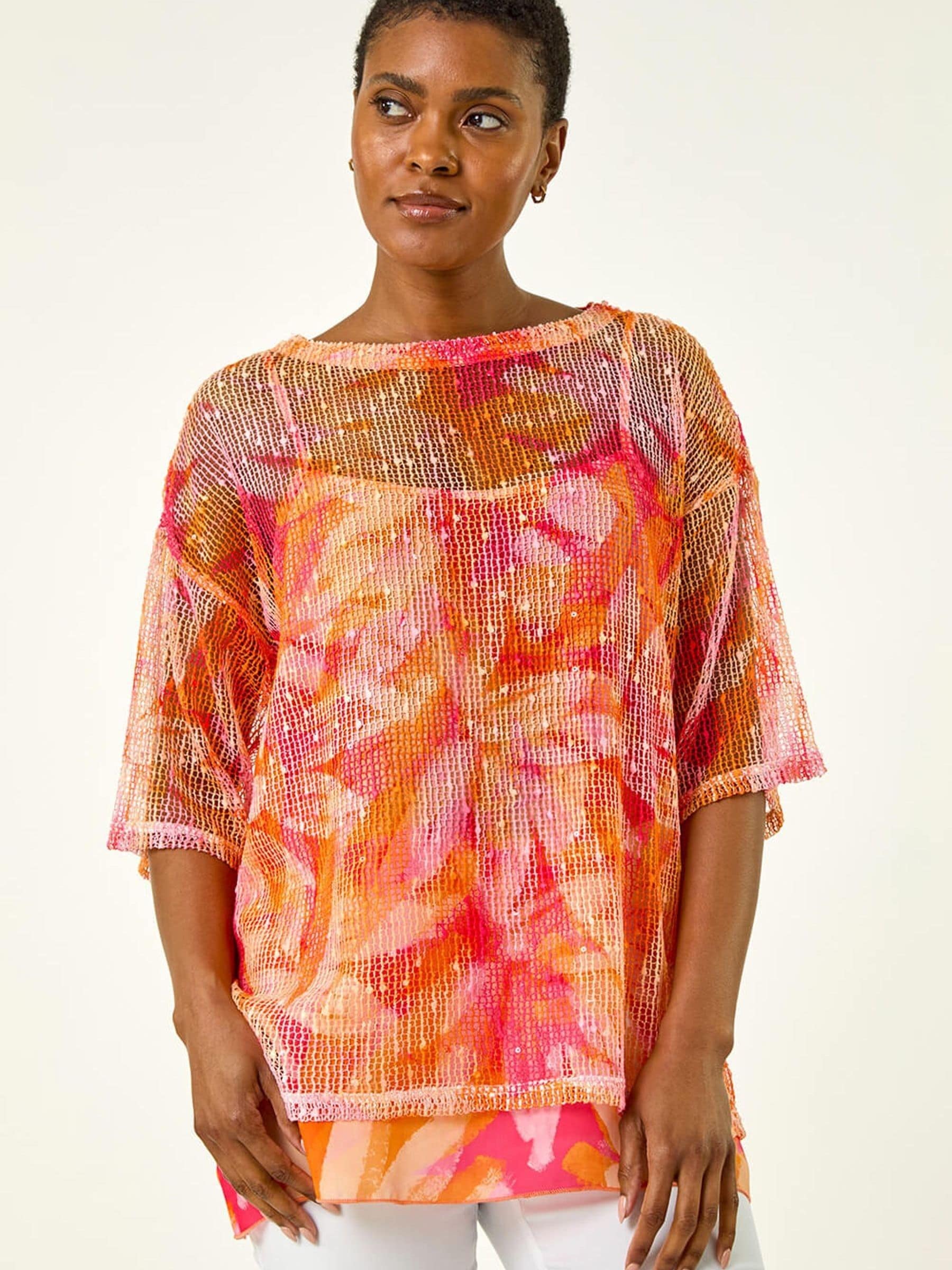 トップス ANNDEMULEMESTER Buy Roman Orange Floral Mesh Overlay Top from Next USA
