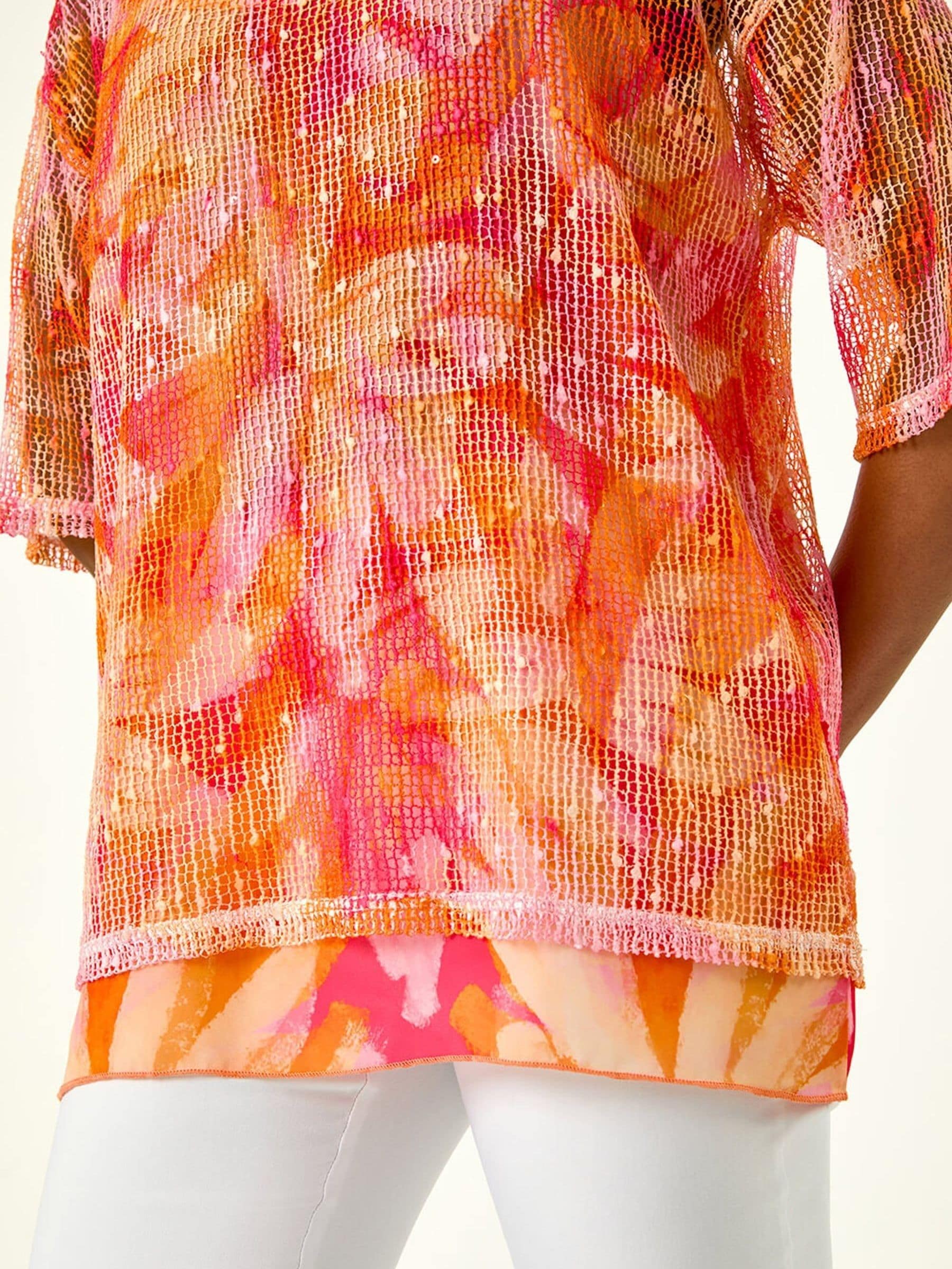 Buy Roman Orange Floral Mesh Overlay Top from Next USA