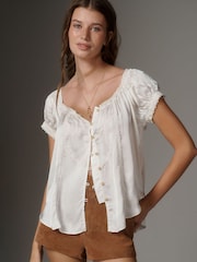 Anthropologie Amber Short-Sleeve Silky Top - Image 1 of 3