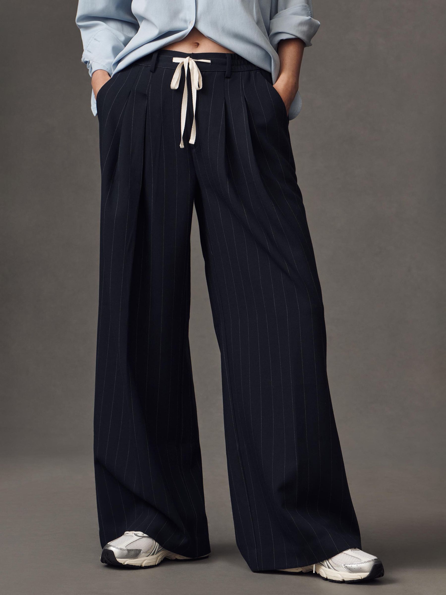 Buy Anthropologie Navy Pinstripe Maeve Avery High Waisted Wide Leg