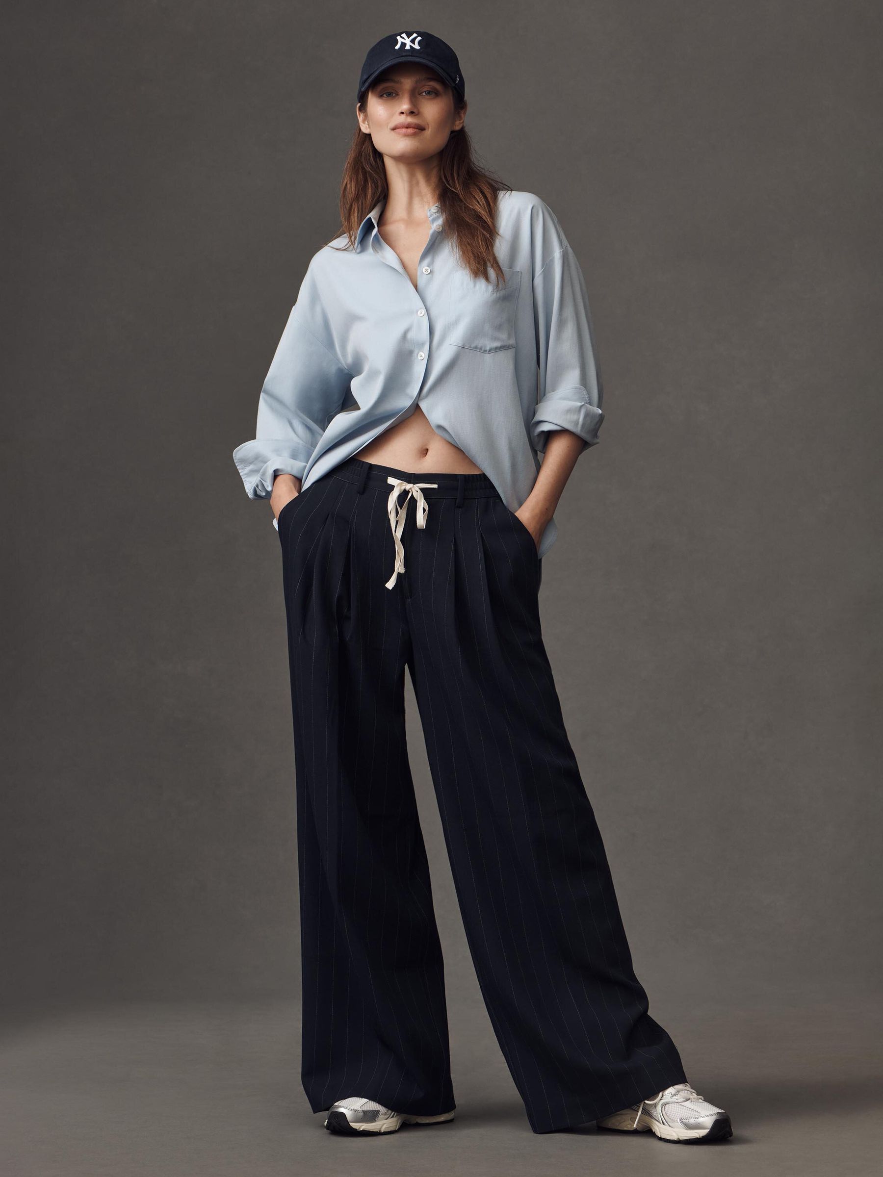 Buy Anthropologie Navy Pinstripe Maeve Avery High Waisted Wide Leg