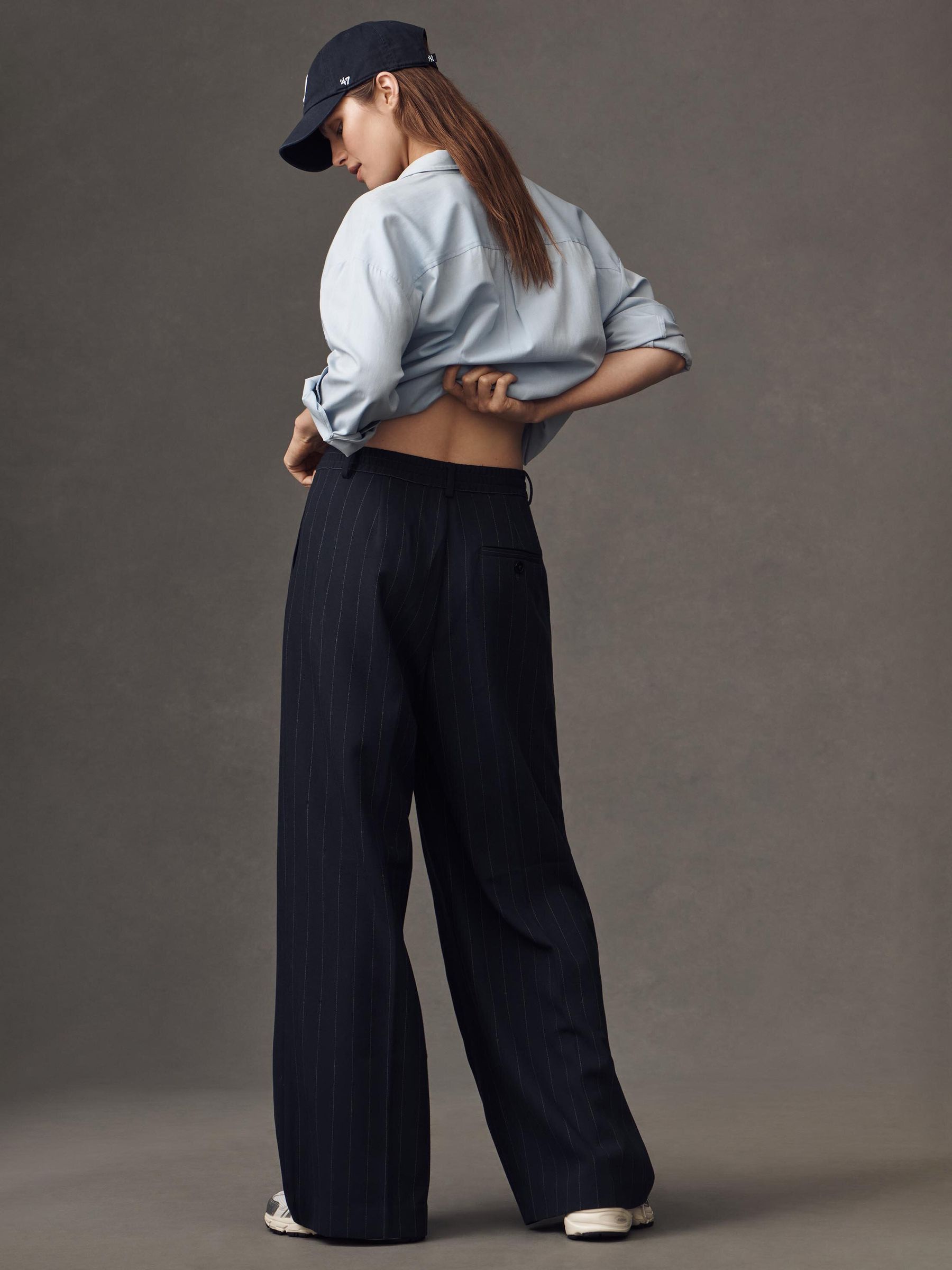 Buy Anthropologie Navy Pinstripe Maeve Avery High Waisted Wide Leg