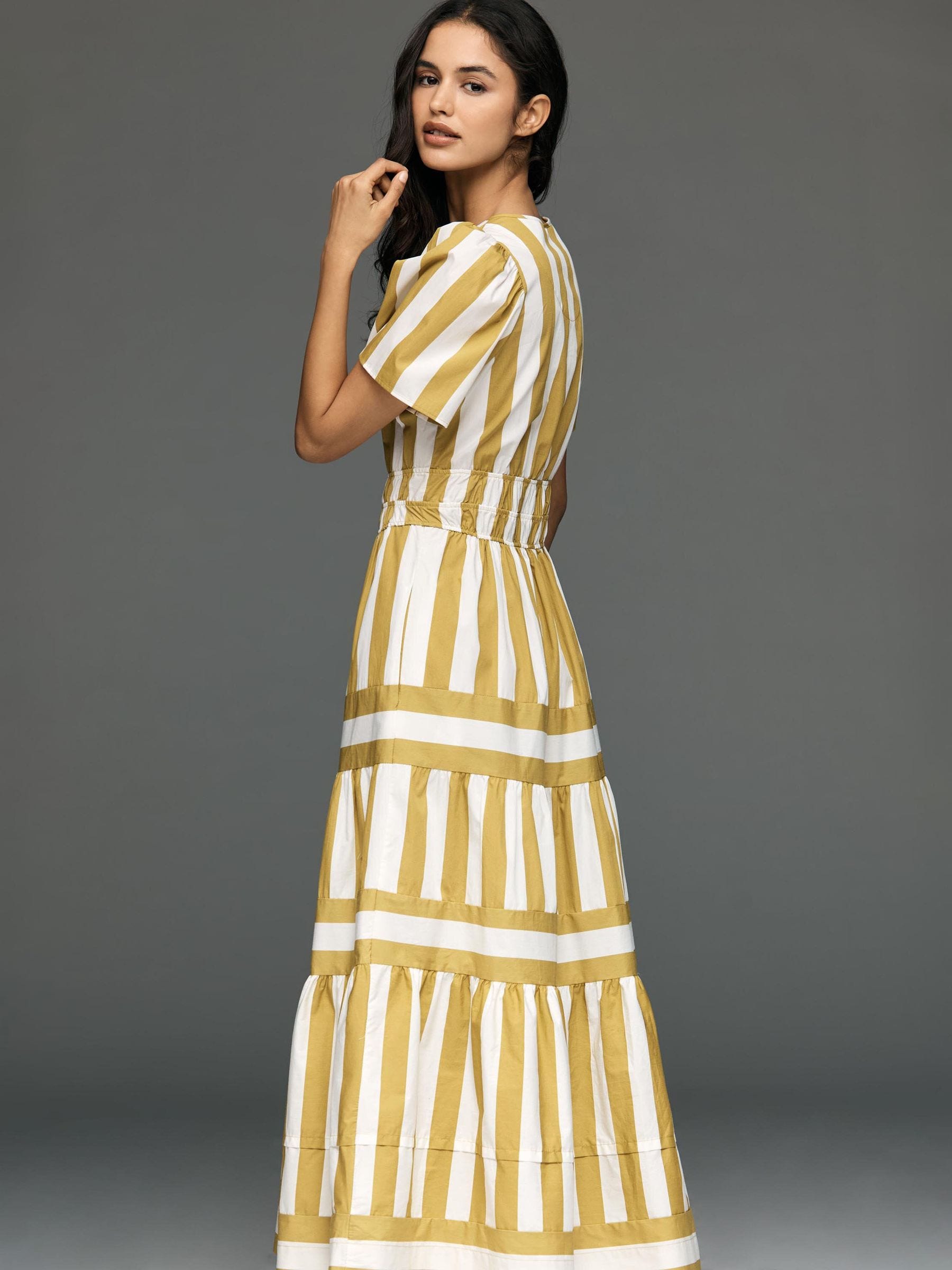gold and white striped dress NIC+ZOE Gallery Stripe Luna Dress - Blue - Size 16