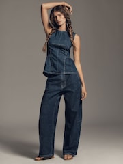 Anthropologie Blue Maeve Sleeveless Denim Peplum Top - תמונה 3 מתוך 4