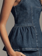Anthropologie Blue Maeve Sleeveless Denim Peplum Top - תמונה 4 מתוך 4
