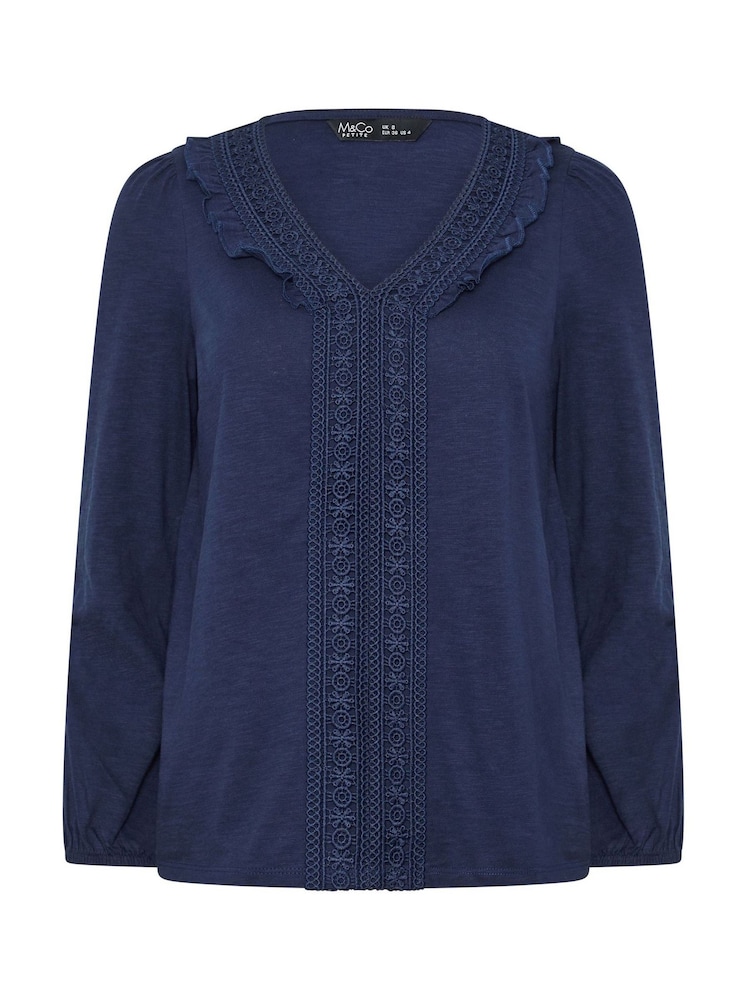M&Co Blue Petite Frill Detail Cotton Top - Image 5 of 5 M&Co Blue Petite Frill Detail Cotton Top - Image 5 of 5