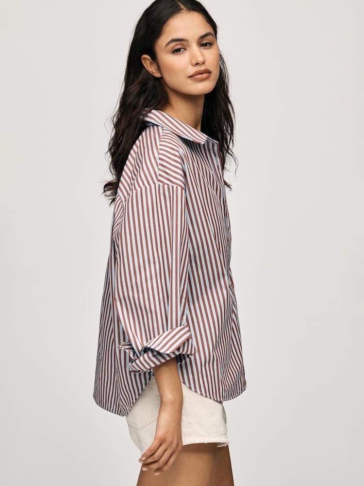 Anthropologie Maeve Shrunken Bennet Buttondown Brown Shirt - Image 2 of 4