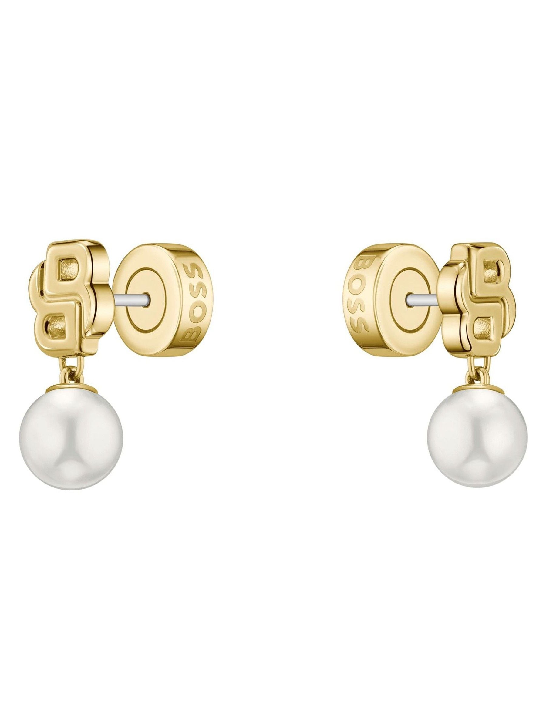 Boss Ladies Double B Mirelle Gold Ip And Pearl Earrings - Image 3