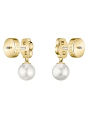 BOSS Gold Tone Double B Mirelle IP and Pearl Earrings - Image 2 of 6