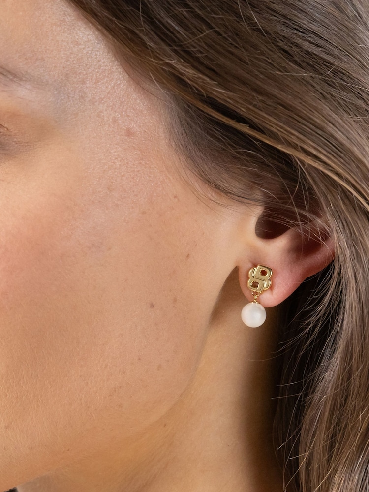 BOSS Gold Tone Double B Mirelle IP and Pearl Earrings - Image 6 of 6