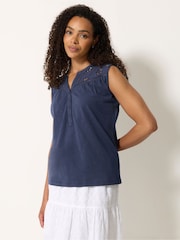 M&Co Blue Floral Embroidered Vest Top - Image 1 of 5