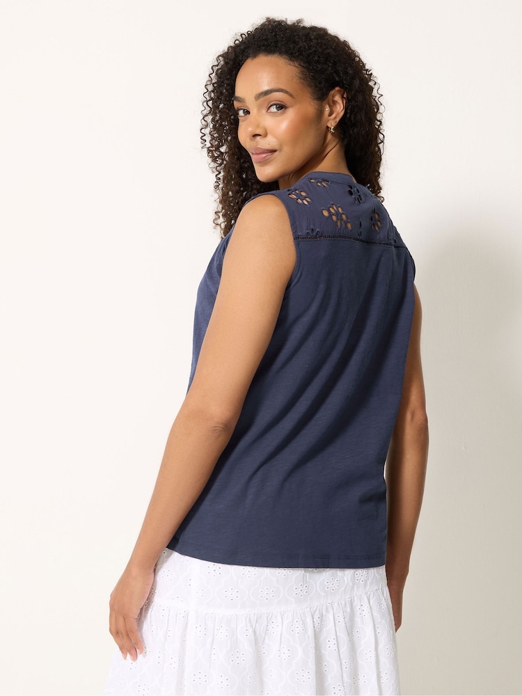 M&Co Blue Floral Embroidered Vest Top - Image 2 of 5