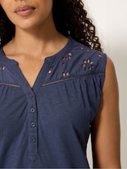 M&Co Blue Floral Embroidered Vest Top - Image 4 of 5
