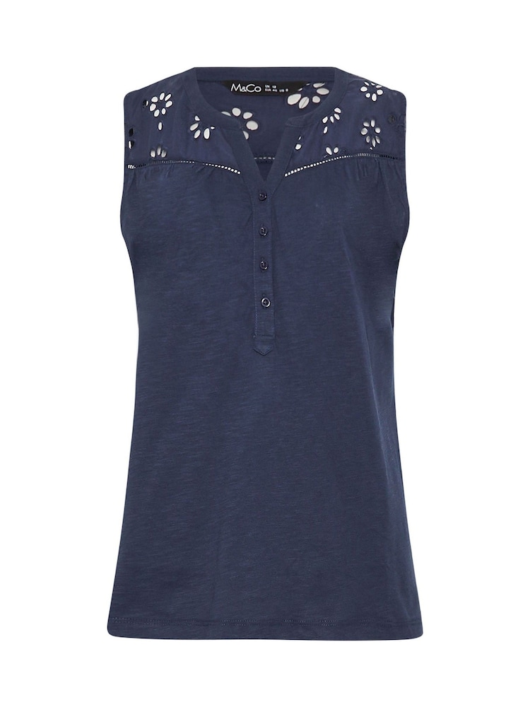 M&Co Blue Floral Embroidered Vest Top - Image 5 of 5