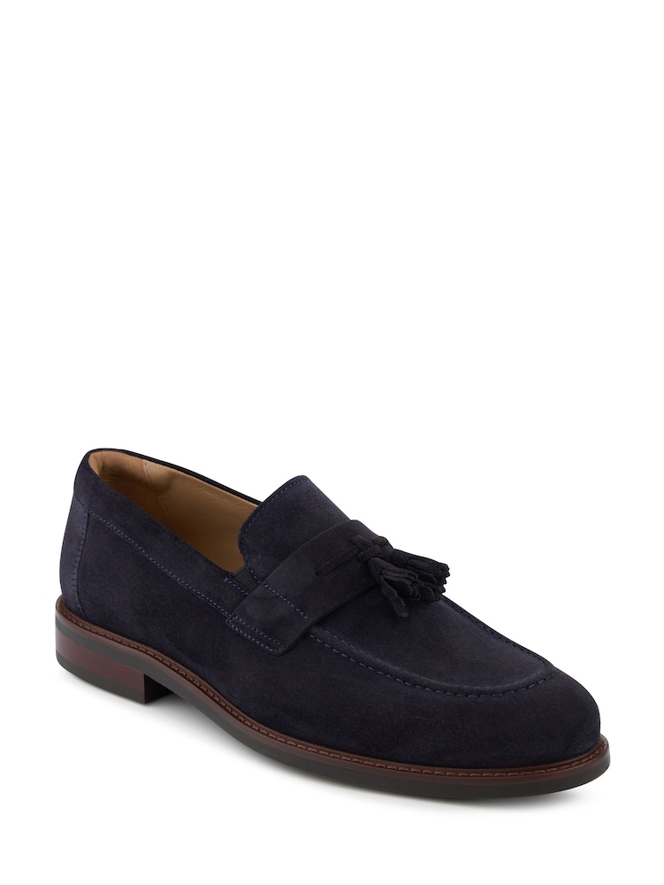 Jones Bootmaker Navy Suede Rodrigo Wide-Fit Leather Tassel Loafers - Image 2 of 5