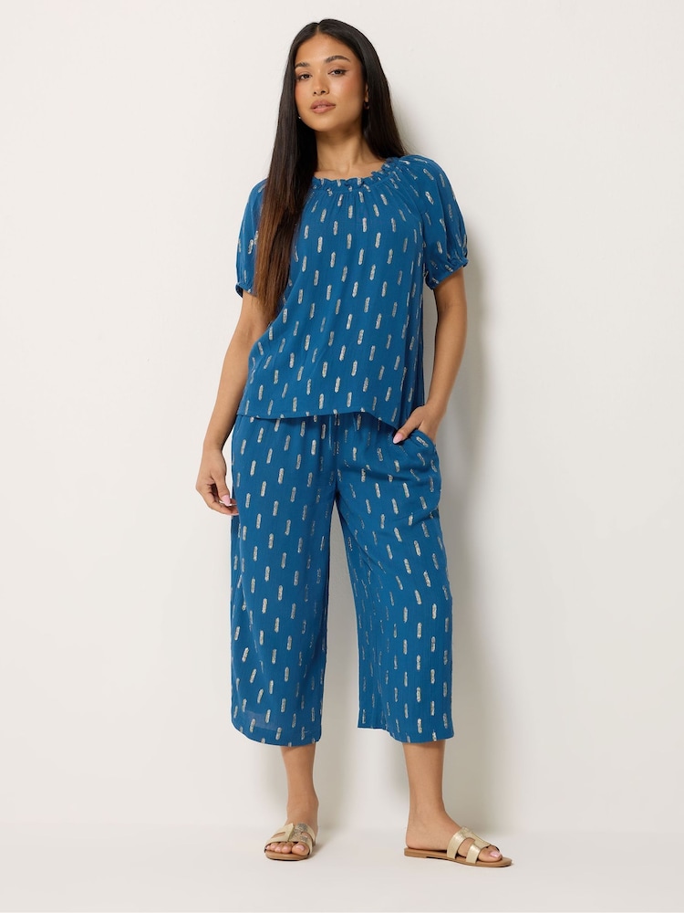 M&Co Blue Petite Foil Scoop Neck Top - Image 2 of 5