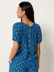 M&Co Blue Petite Foil Scoop Neck Top - Image 3 of 5