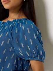 M&Co Blue Petite Foil Scoop Neck Top - Image 4 of 5