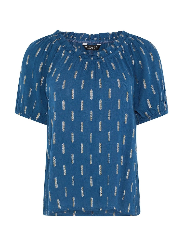 M&Co Blue Petite Foil Scoop Neck Top - Image 5 of 5