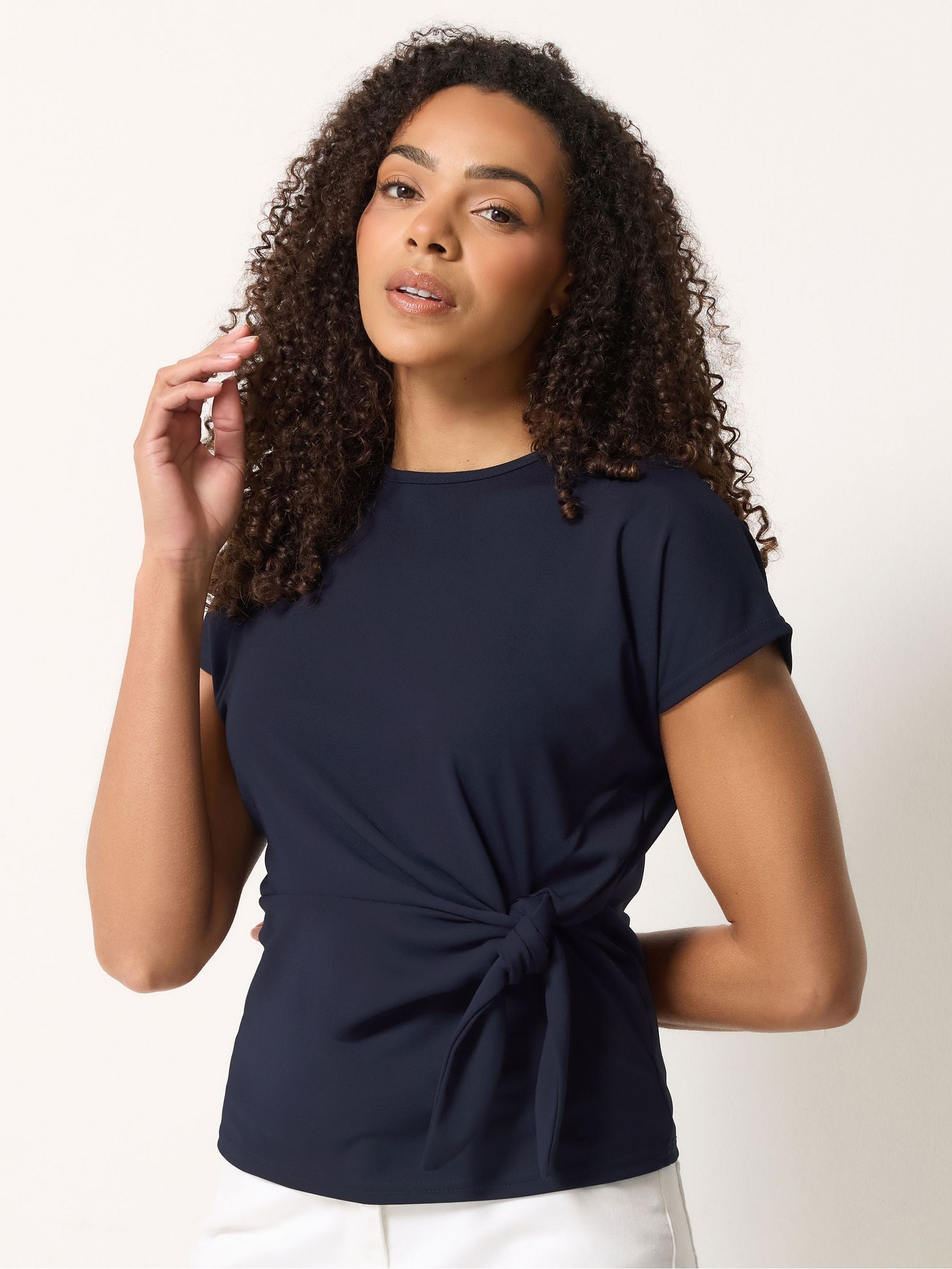 M & Co Women's Blue Tie Waist Short Sleeve T-Shirt