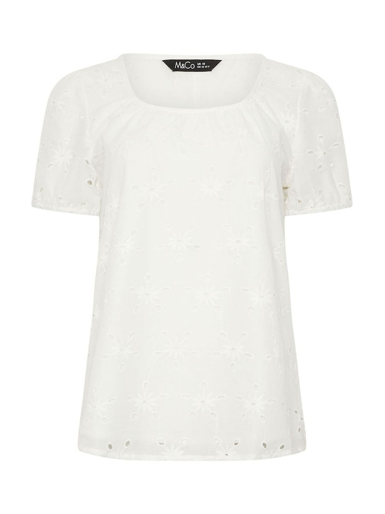 M&Co White Broderie Short Sleeve Top - Image 3 of 3