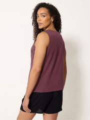 M&Co Purple Crochet Sleeveless Shell Print Top - Image 2 of 5