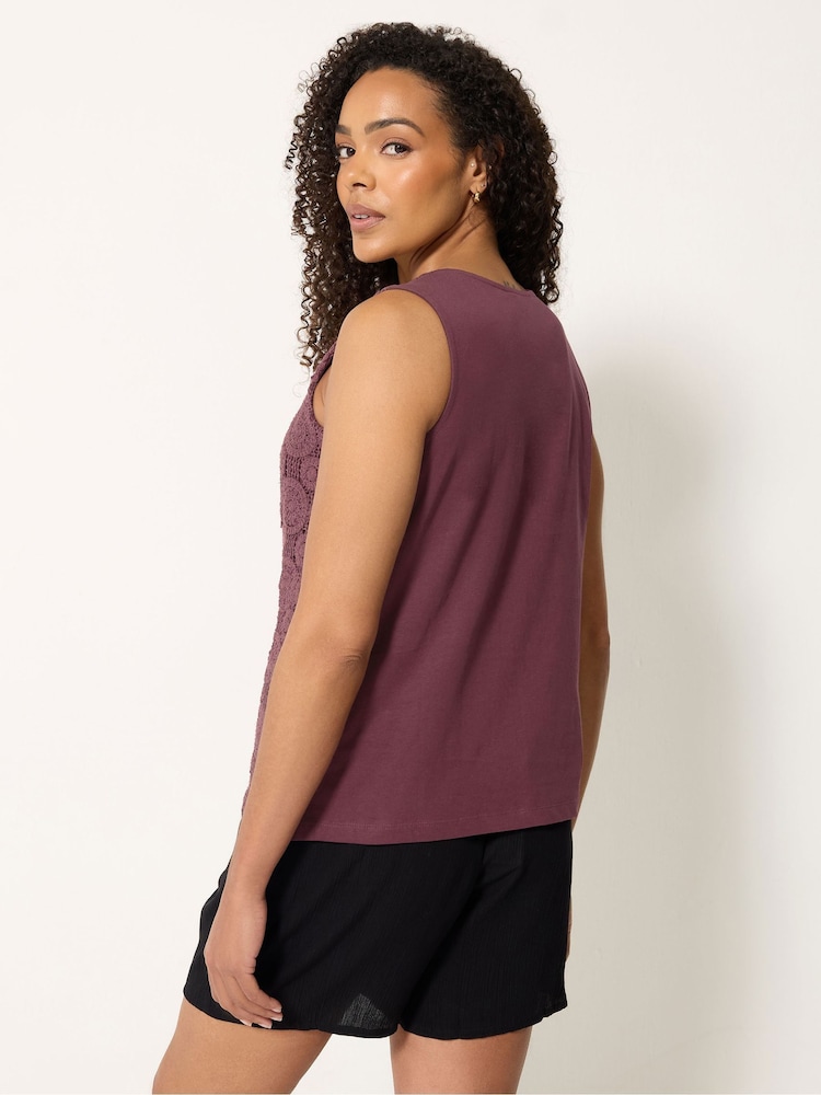 M&Co Purple Crochet Sleeveless Shell Print Top - Image 2 of 5