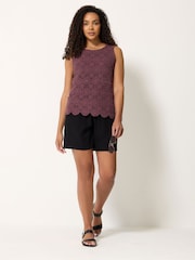 M&Co Purple Crochet Sleeveless Shell Print Top - Image 3 of 5