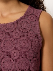 M&Co Purple Crochet Sleeveless Shell Print Top - Image 4 of 5