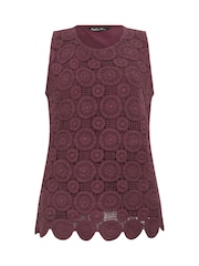 M&Co Purple Crochet Sleeveless Shell Print Top - Image 5 of 5