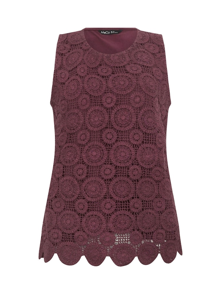 M&Co Purple Crochet Sleeveless Shell Print Top - Image 5 of 5