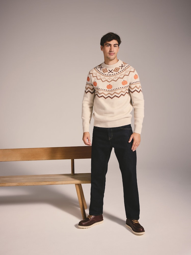 Neutral Pumpkin Fairisle Knitted Crew Neck Jumper - Image 2 of 4 Neutral Pumpkin Fairisle Knitted Crew Neck Jumper - Image 2 of 4