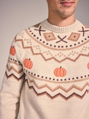 Neutral Pumpkin Fairisle Knitted Crew Neck Jumper - Image 4 of 4
