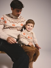 Neutral Pumpkin Fairisle Knitted Crew Neck Jumper - Image 5 of 7
