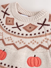 Neutral Pumpkin Fairisle Knitted Crew Neck Jumper - Image 6 of 7