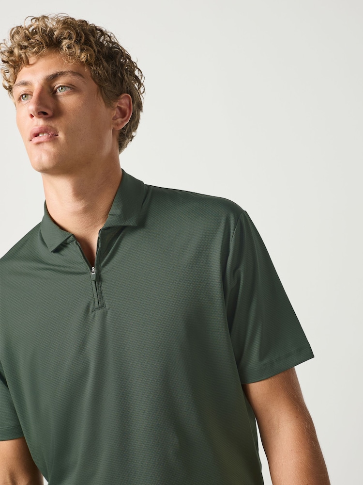 Khaki Green Active Golf Textured Training Polo Shirt - Image 1 of 8